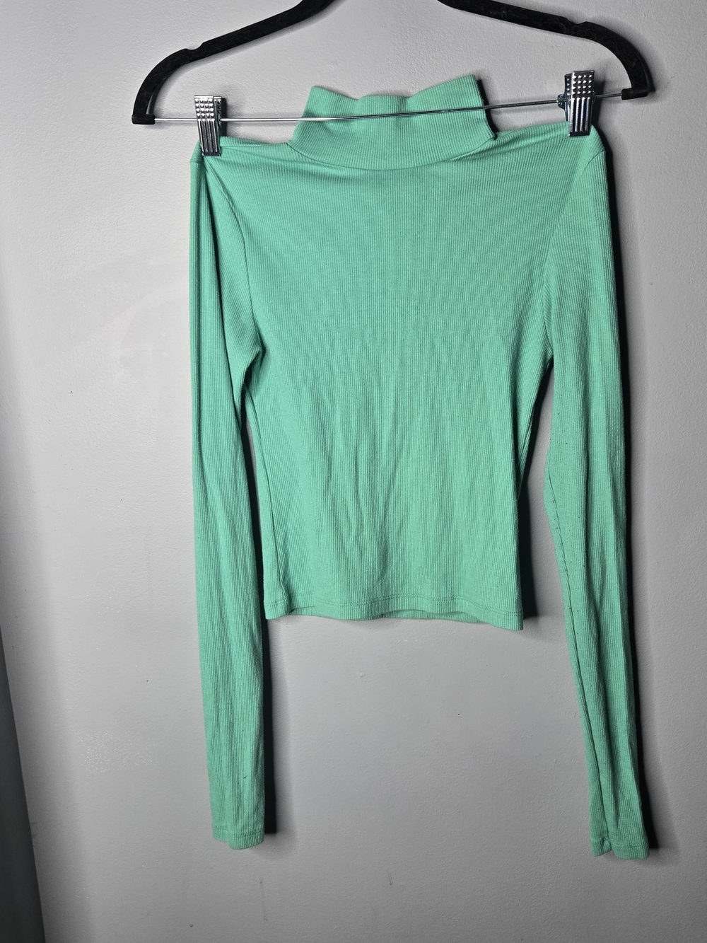 American Eagle Ribbed Mock Neck Long Sleeve Top Mint Green XS Fitted Stretch
